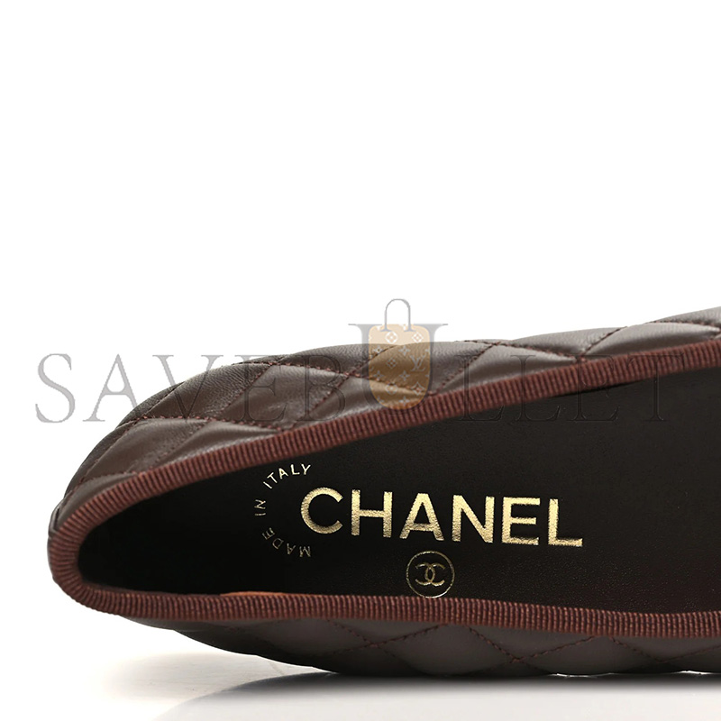CHANEL LAMBSKIN QUILTED CC CAP TOE BALLERINA FLATS BROWN
